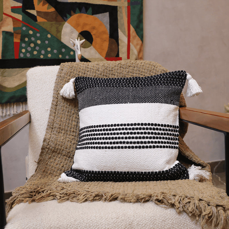 Tuft & Tumble Tufted Cushion Cover - Black & White - 18 x 18 Inches