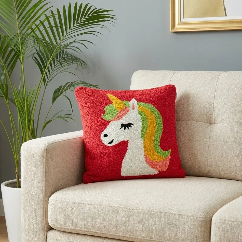 Tufto Unicorn Cotton Cushion Cover - 16 x 16 Inches