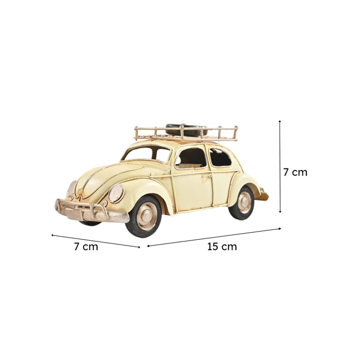 White vintage car showpiece with visible size markings