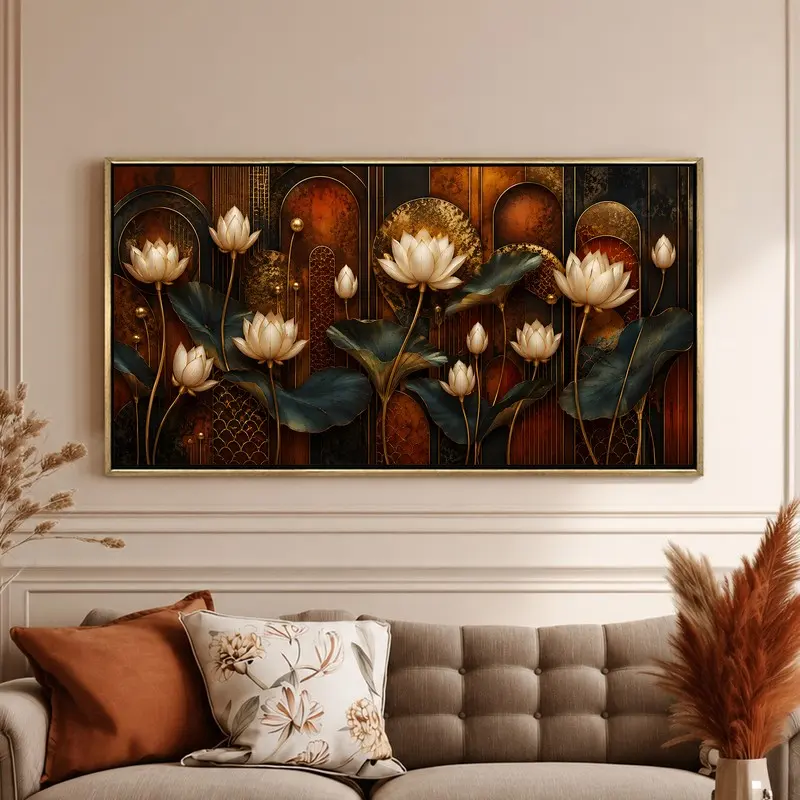 Amber Lotus Blossom Serenity Canvas Wall Painting