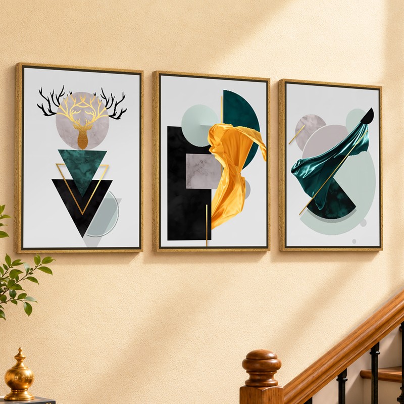 Sculptural Dreams Canvas Wall Painting With Frame - Set of Three