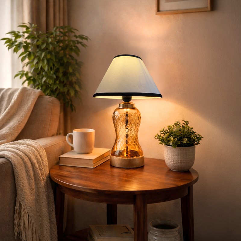 Reticule Wooden Table Lamp - White,Blue