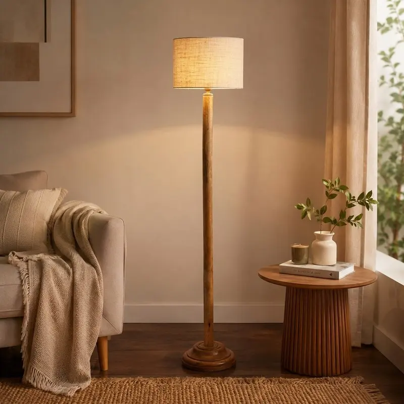 Natural Linen Jute Wooden Floor Lamp