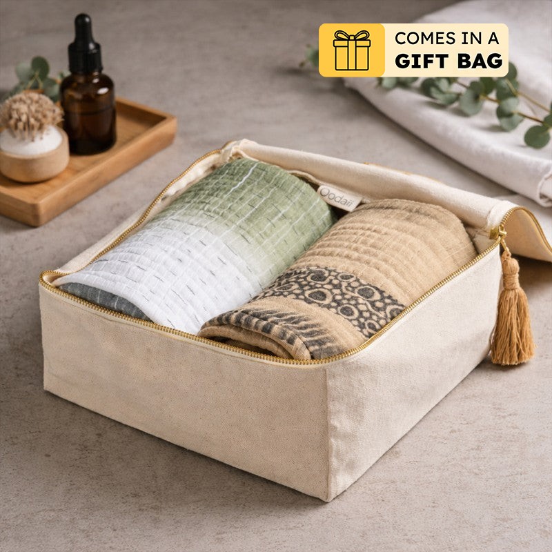Natural Grace Cotton Bath Towels with Canvas Box - Set Of Two - Bundles