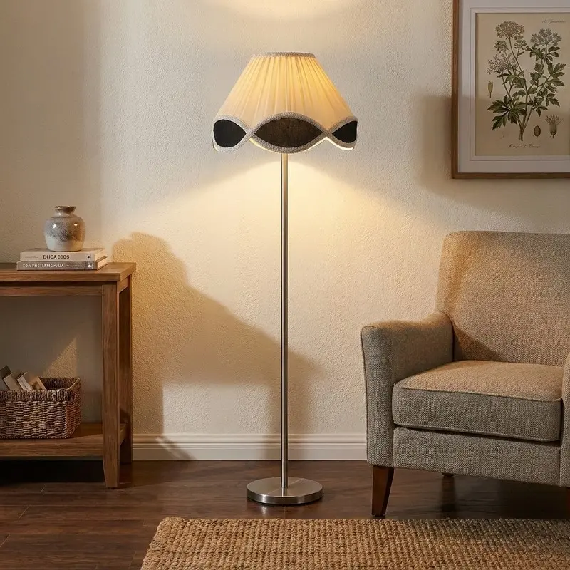 Pearl Crest Pleated Cotton Floor Lamp
