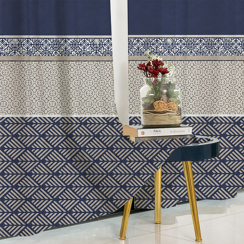 RajAura Cotton Curtain - Blue,Beige - Door - 7 Feet