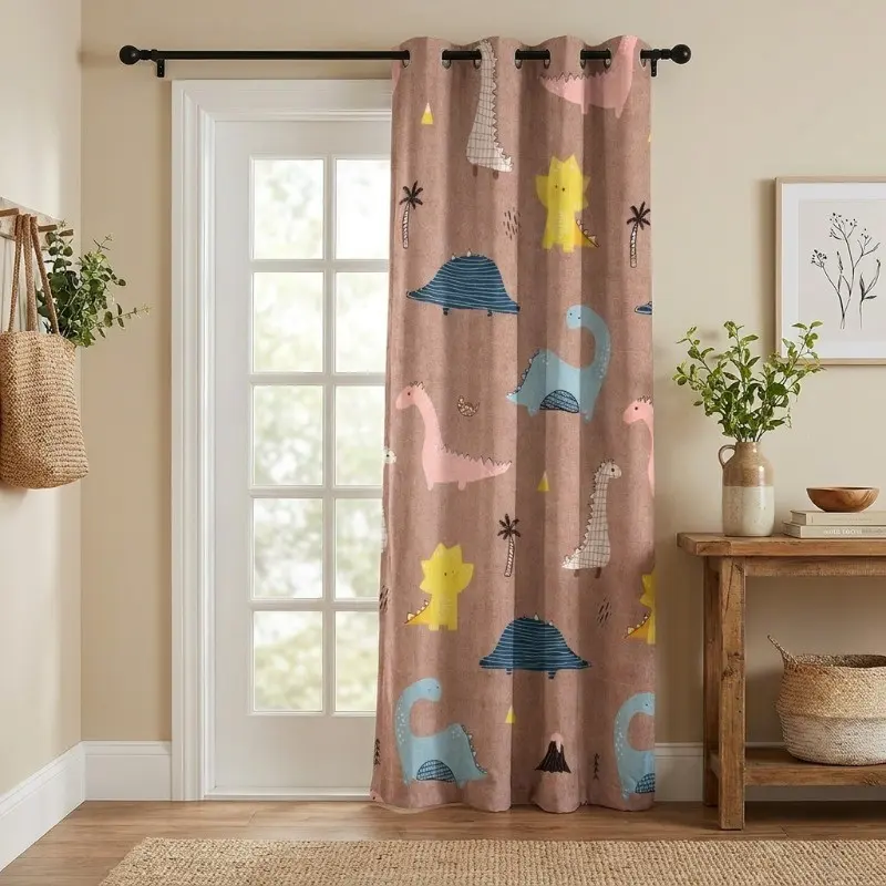 Dino Ground Printed Cotton Curtain
