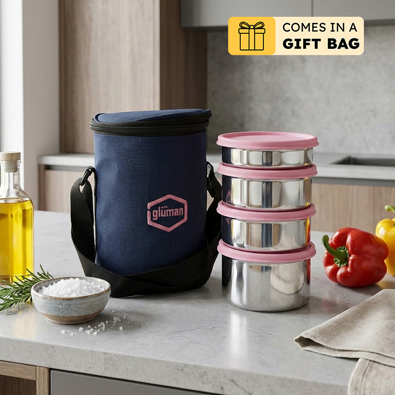 Darian Pink Lunch Box (500 ml/350 ml/200 ML) - Five Piece Set - Bundles