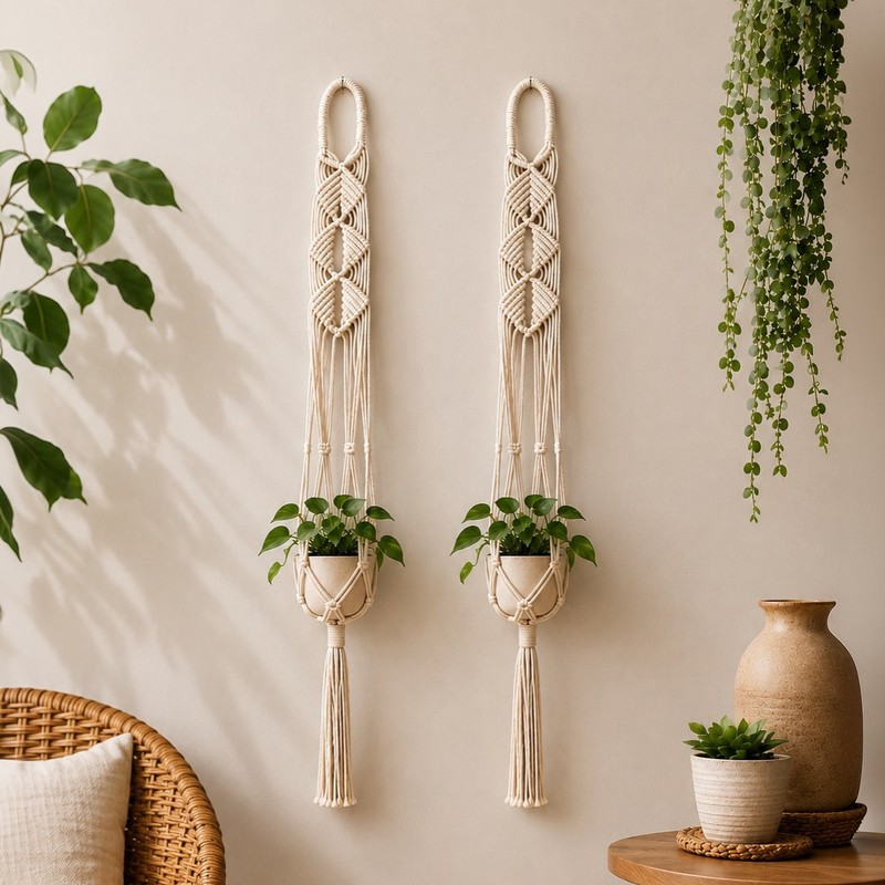 Magic Fold Macrame Plant Hangers - Set of Two