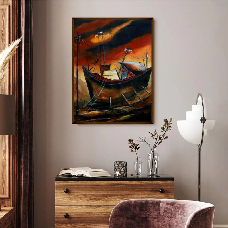 Ship at Sunset Canvas Wall Painting