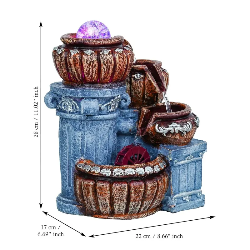 Front view of the fountain with size arrows shown around the product