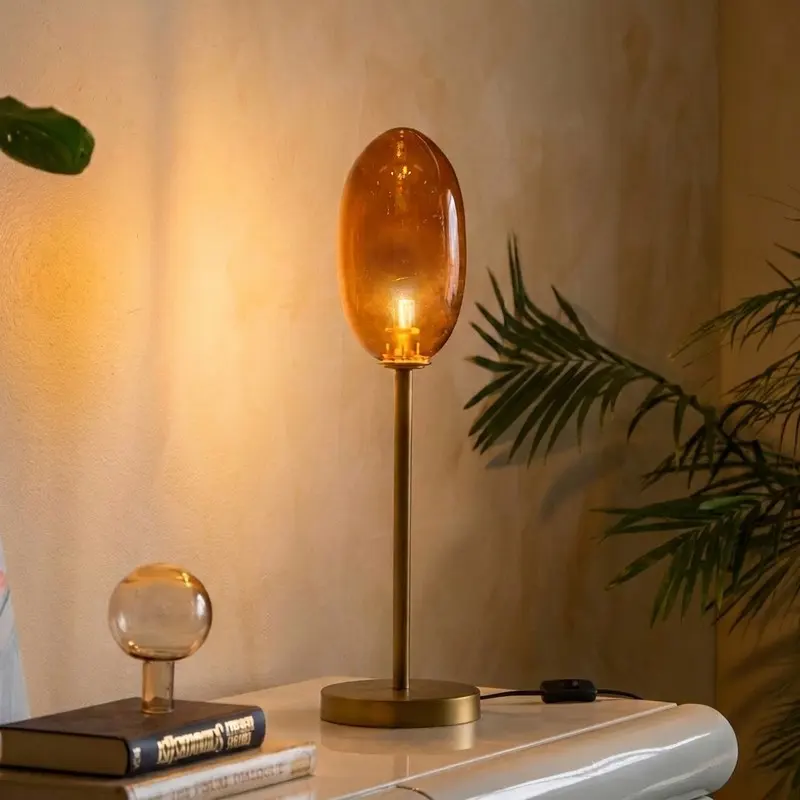 Amber Pebble Glass Table Lamp