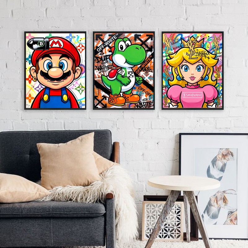 Mario Yoshi Wall Painting With Frame - Small