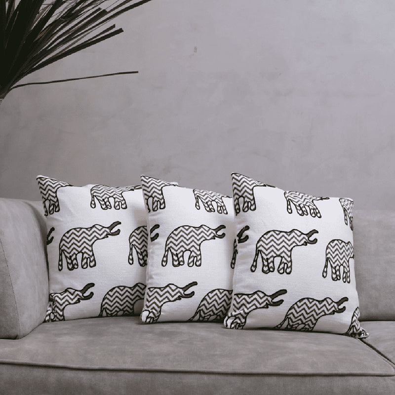 Plushie Trunks Tufted Cushion Cover (Black & White) - Set Of Three