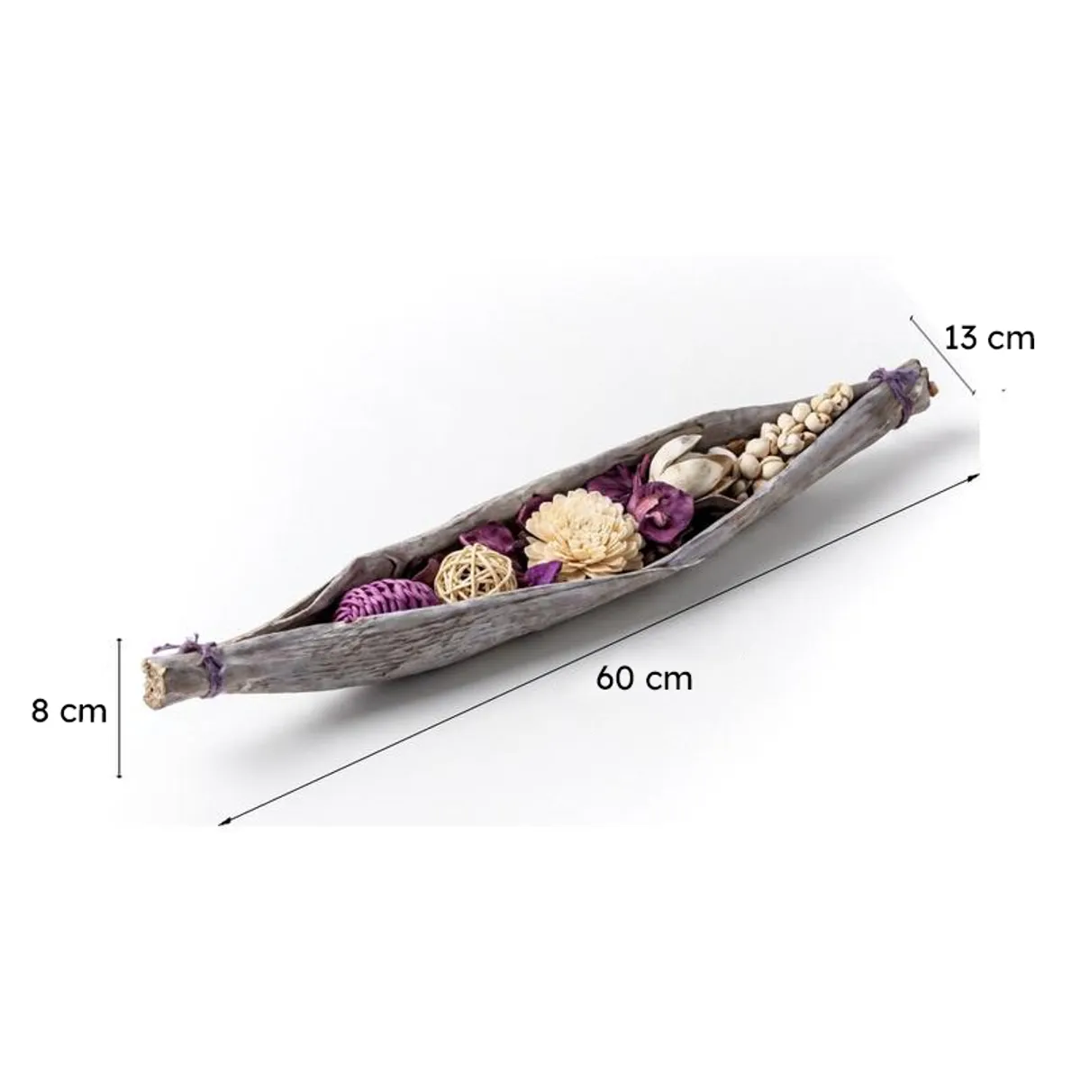 Artificial flower arrangement shown with dimensions of 60 x 13 x 8 cm.