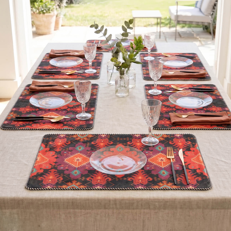 India Circus Verdure Trails Micro Velvet Table Mat - Set of Six
