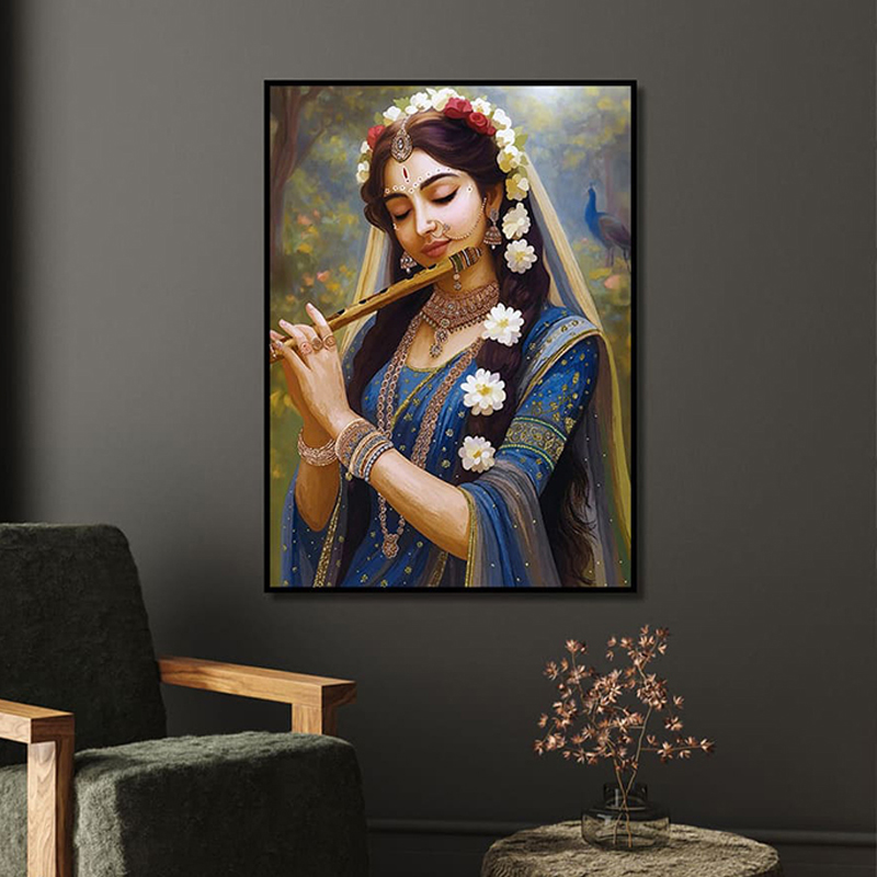 Radha Rani Divine Love Canvas Wall Painting With Frame - Small