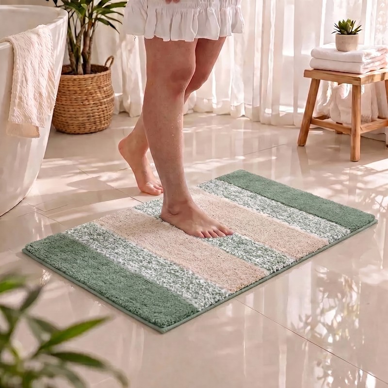 Skyline Wave Anti Skid Bath Mat - Green,Beige - 40 x 60 cm