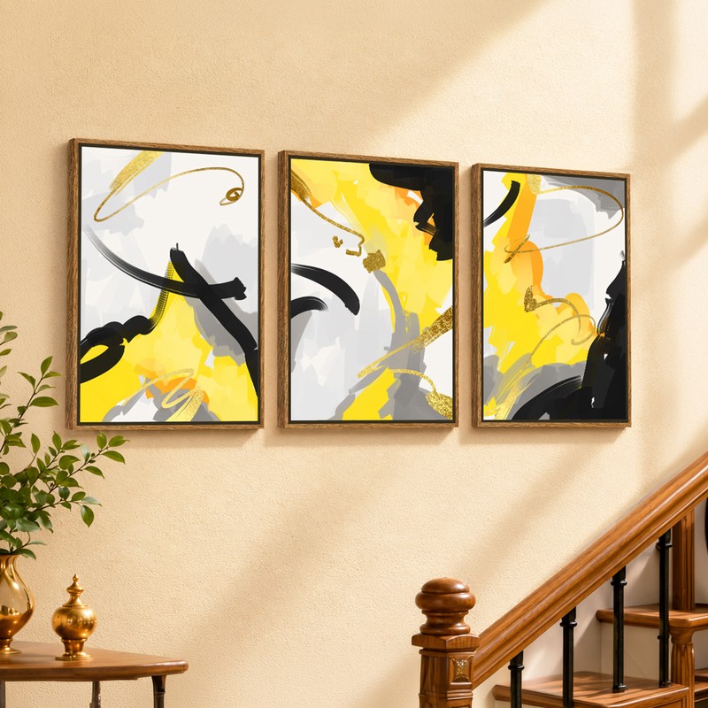Solar Brushstrokes Canvas Wall Paintings - Set of Three