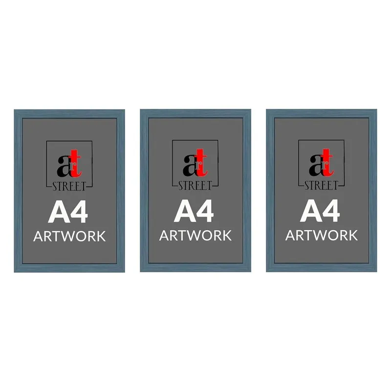 Three blue frames shown with A4 artwork placeholders