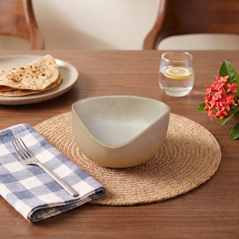 Gourmet Gather Ceramic Serving Bowl (Beige) - 650 mL - 650 mL