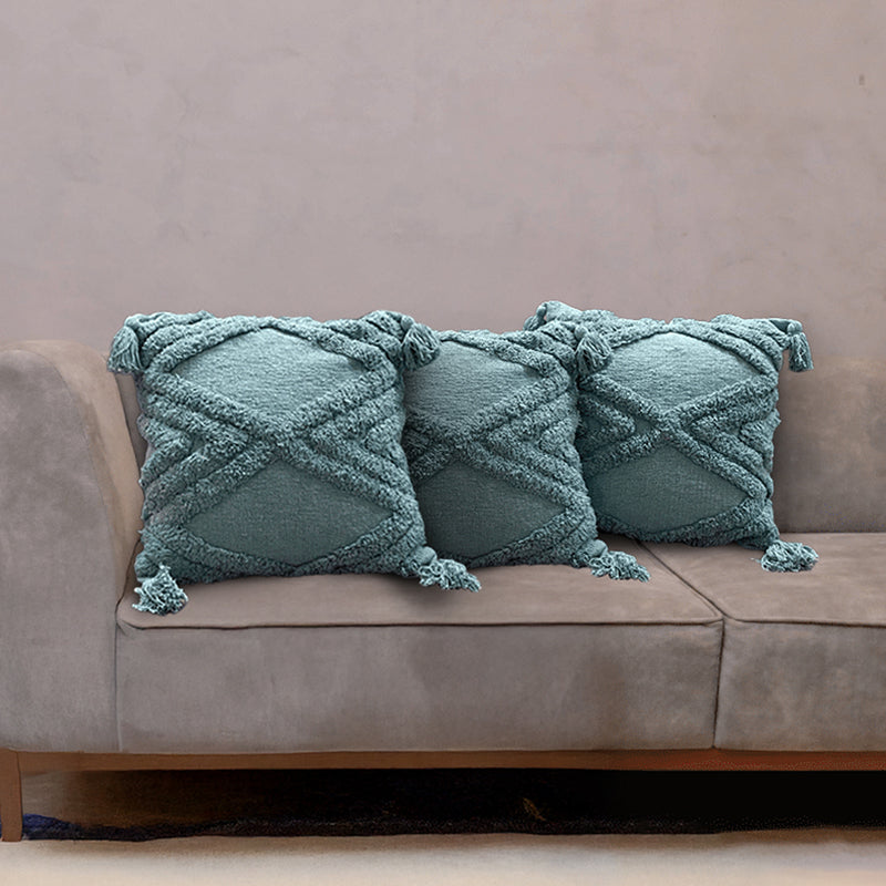 Squish & Stitch Tufted Cushion Cover (Blue) - Set Of Three