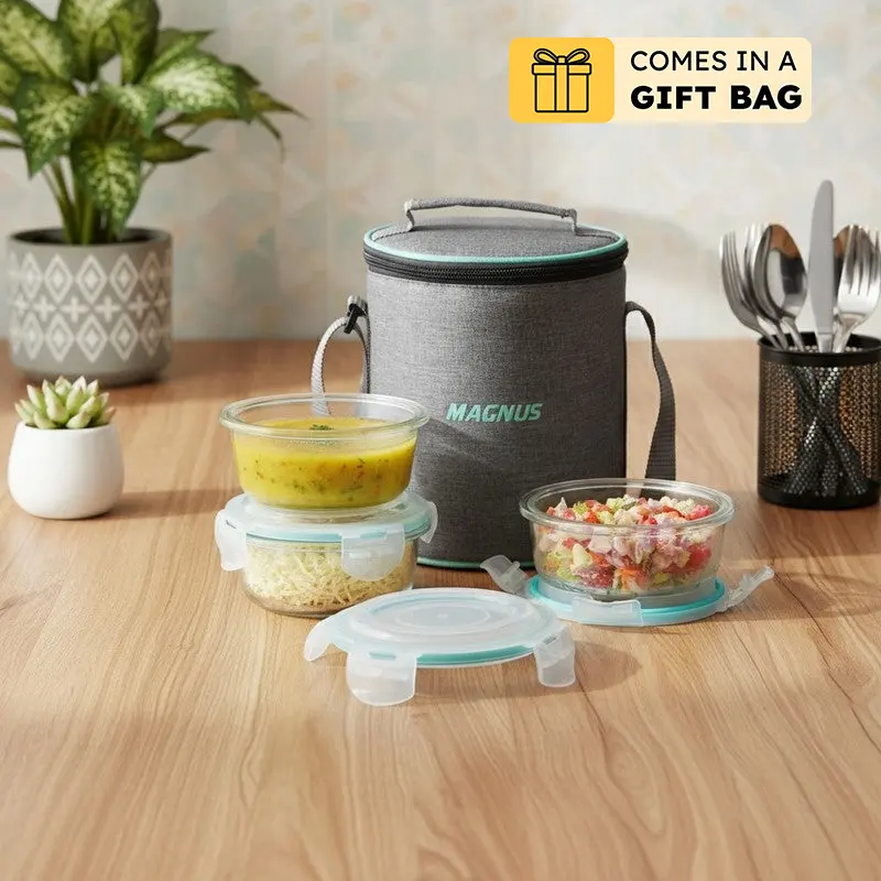 Velrix Daily Lunch Box with Lunch Bag - Four Piece Set - 400 ML