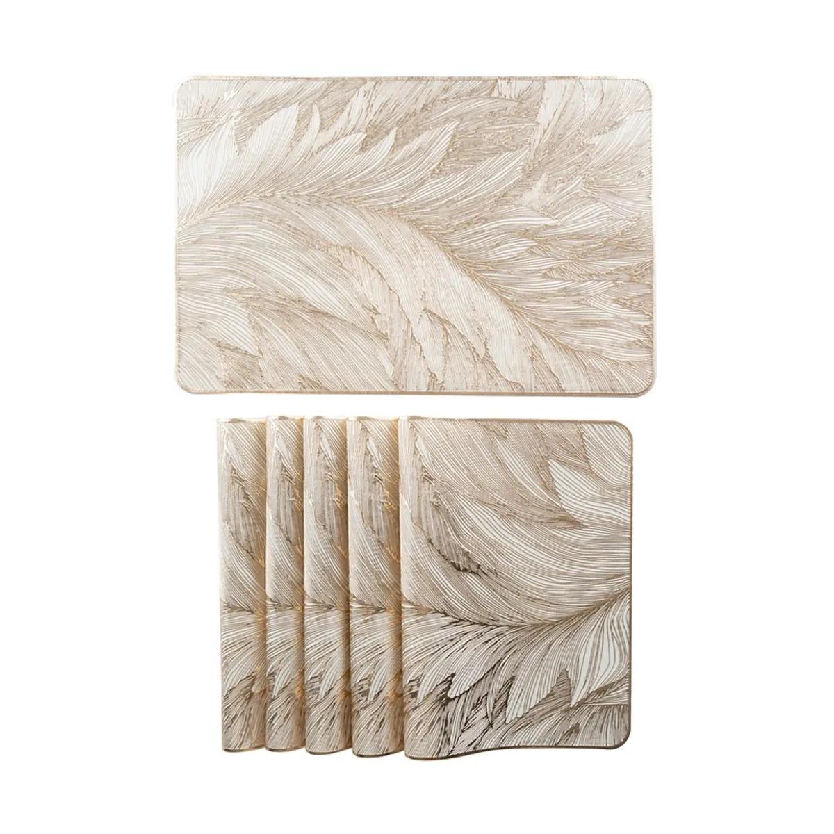 One table mat displayed flat with five matching mats stacked below