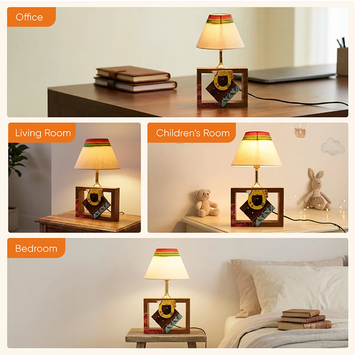 Multicolour table lamp styled on office, living room and bedroom surfaces