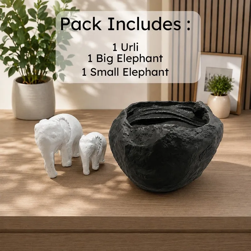 Hathi Stone Finish Round Resin Urli media 4