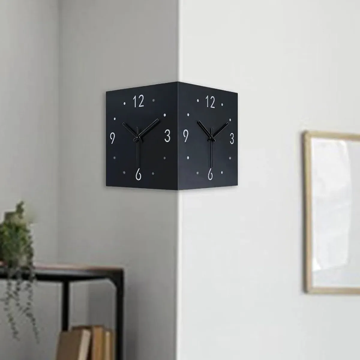 Architectural Corner Wrought Iron Wall Clock - Black
