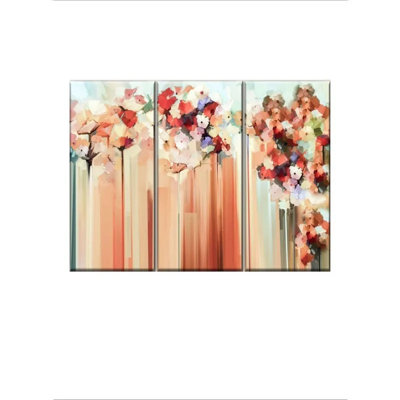 Front view of a three-piece abstract floral canvas wall painting set