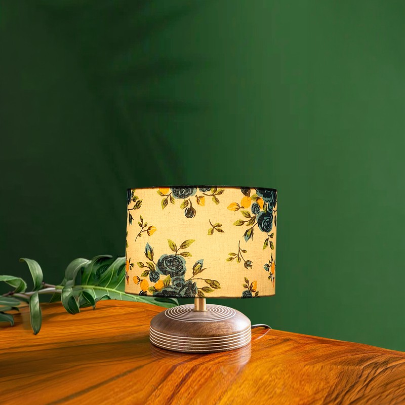 Calendula Wooden Table Lamp - Blue