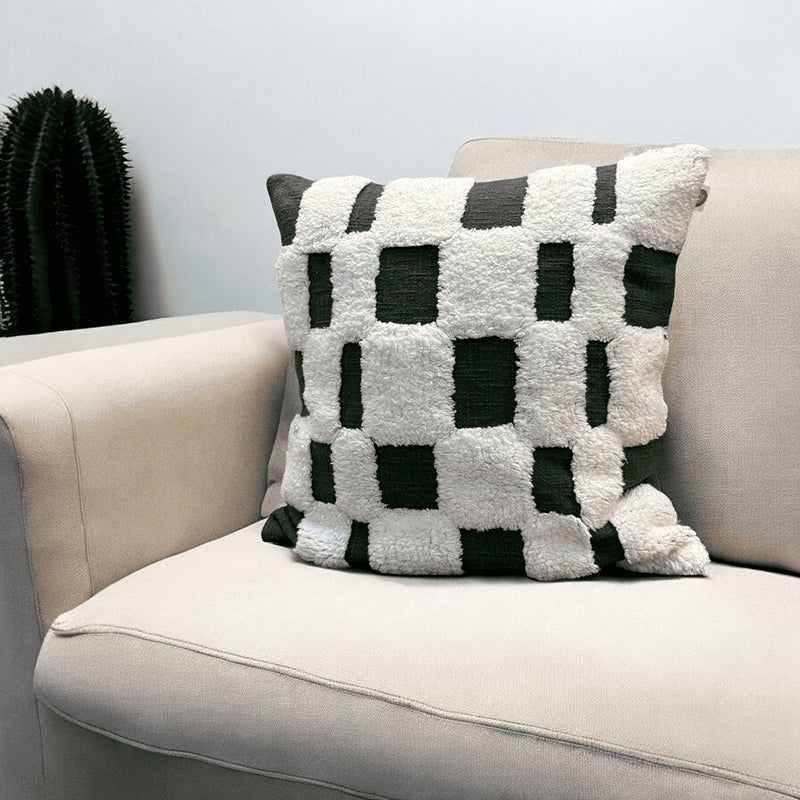 Cushy Checkers Tufted Cushion Cover - Black & White