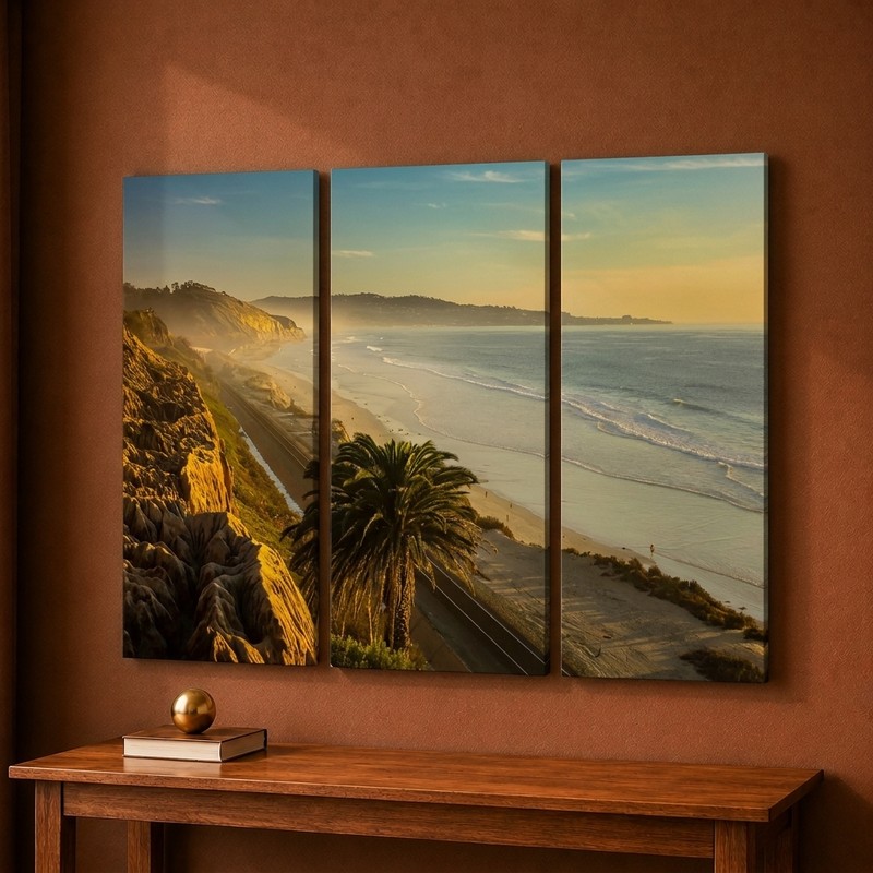 Golden Coastal Escape Canvas Wall Painting