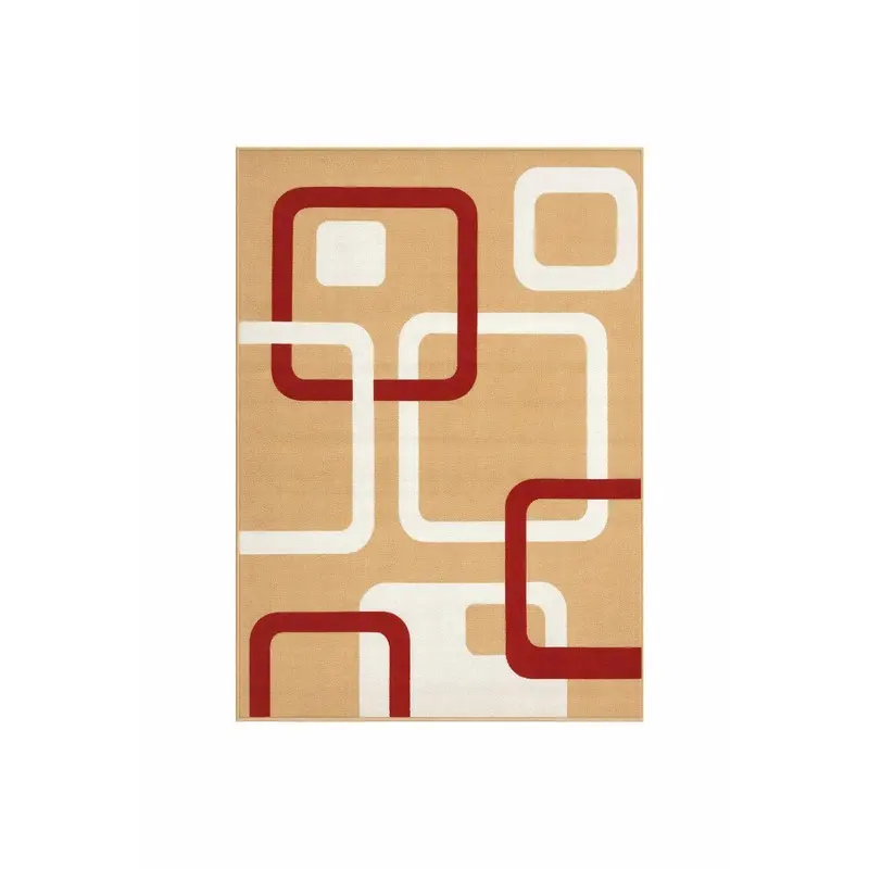 Shape Scape Velvet Carpet - Beige,Red