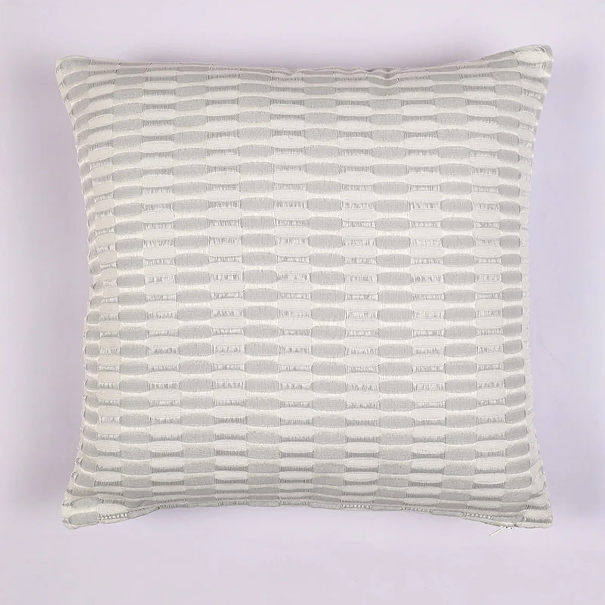 Single square grey cushion cover with subtle striped texture on a plain background