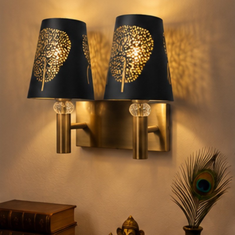 Shadowleaf Twin Metal Wall Lamp - Black