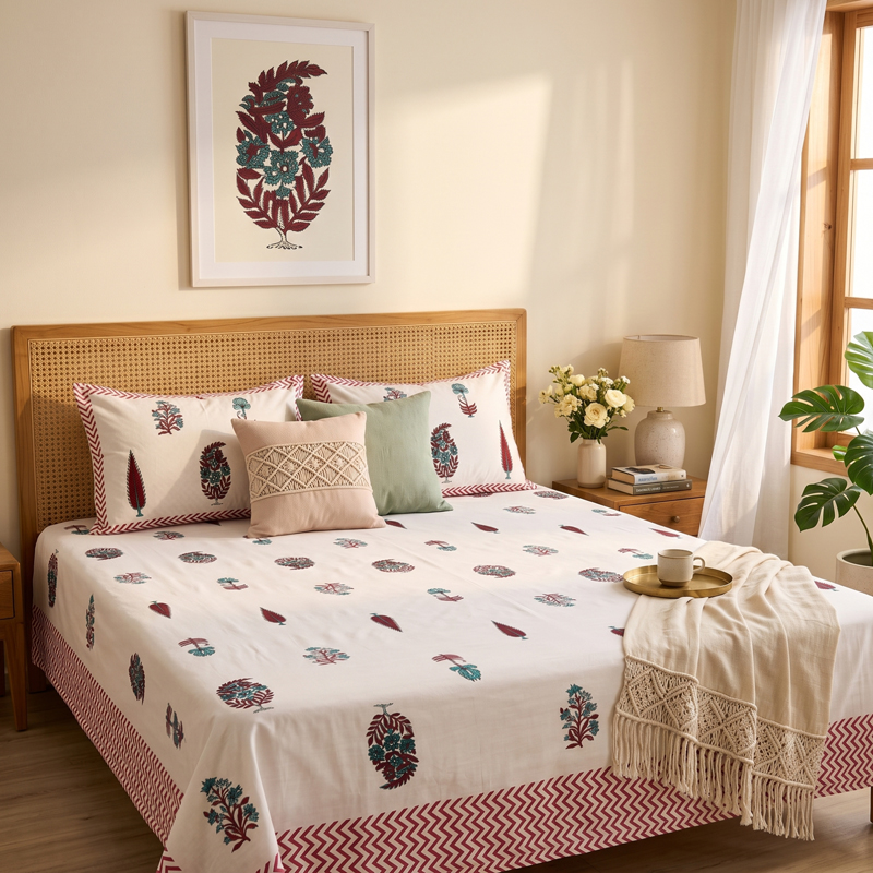 Blush Petal Charm Cotton Bedsheet - 186 TC - King