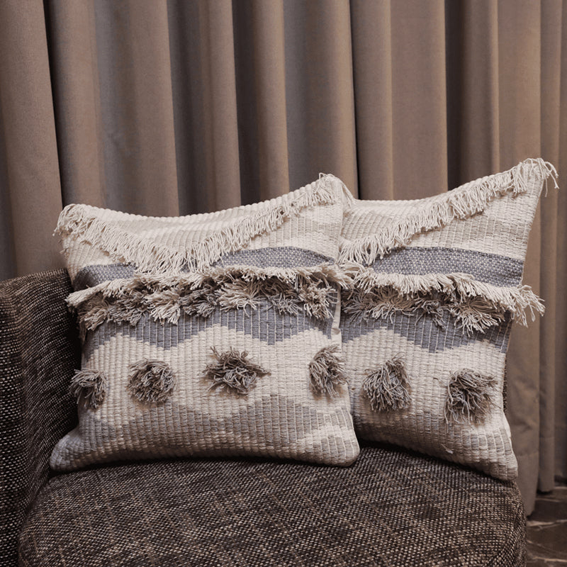Button Bubble Tufted Cushion Cover (Grey) - Set Of Two - 20 x 20 Inches