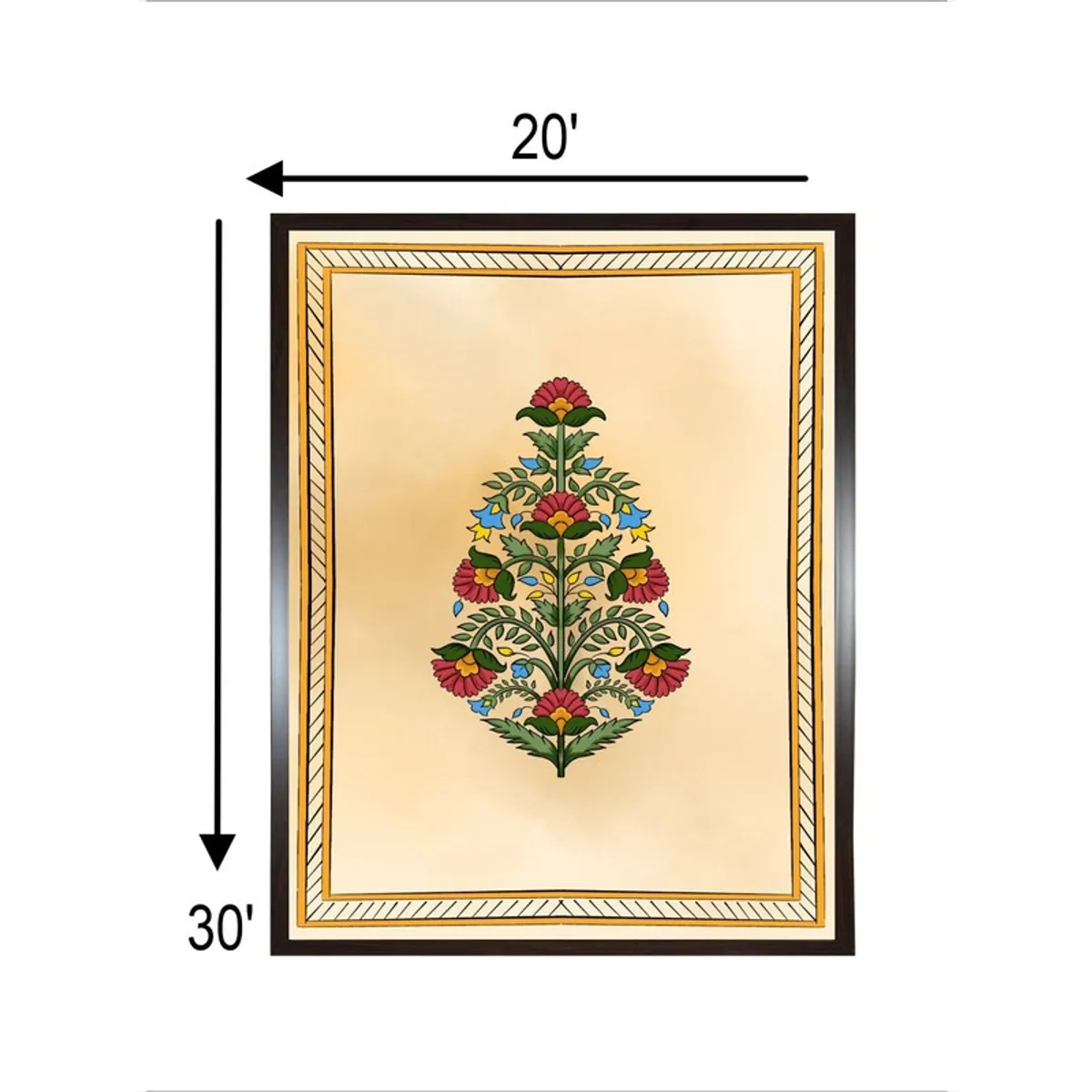 Framed floral canvas wall painting with visible size markings