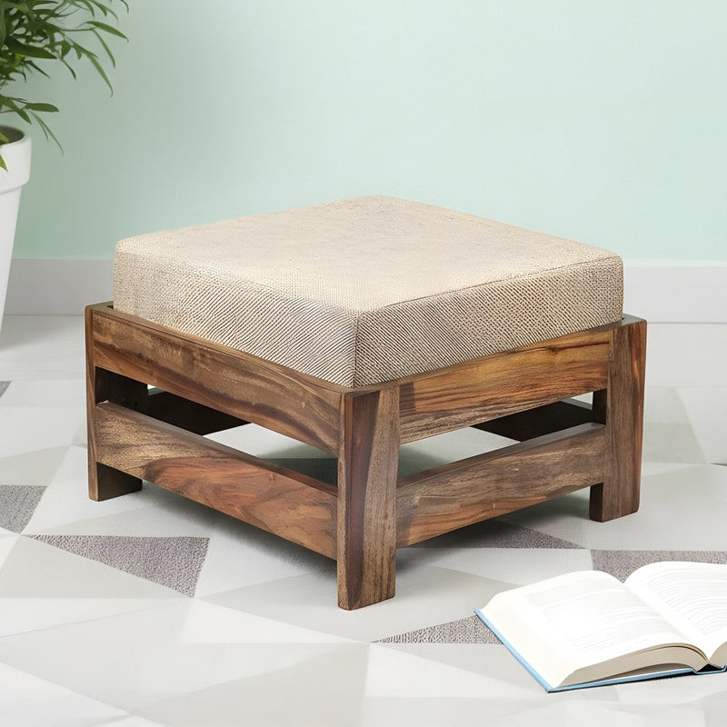 Lavro Sheesham Wooden Stool With Cushion - Beige