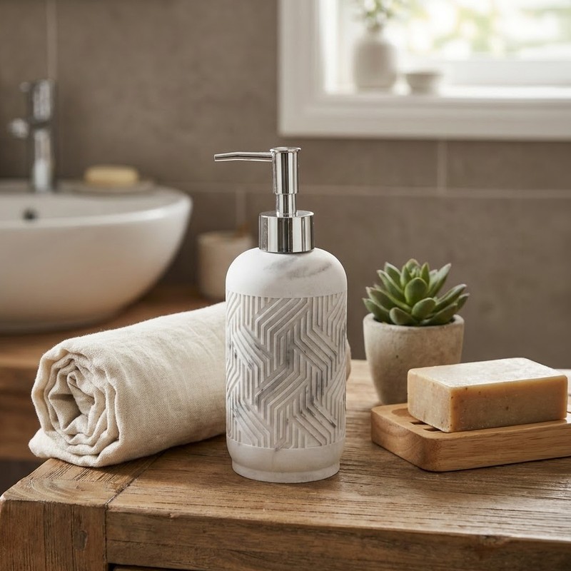 Maze Pattern Polyresin Soap Dispenser (White) - 420 mL - 420 mL