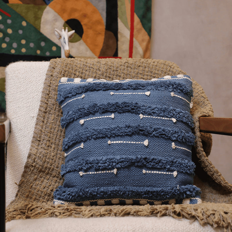 Softscape Tufted Cushion Cover - Blue & White - 18 x 18 Inches
