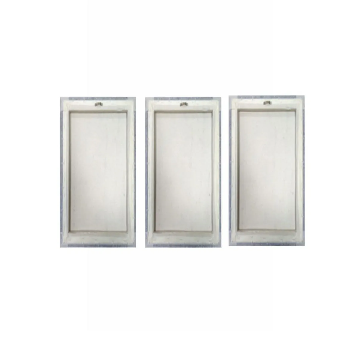 Back view of three rectangular gallery-wrapped canvas panels