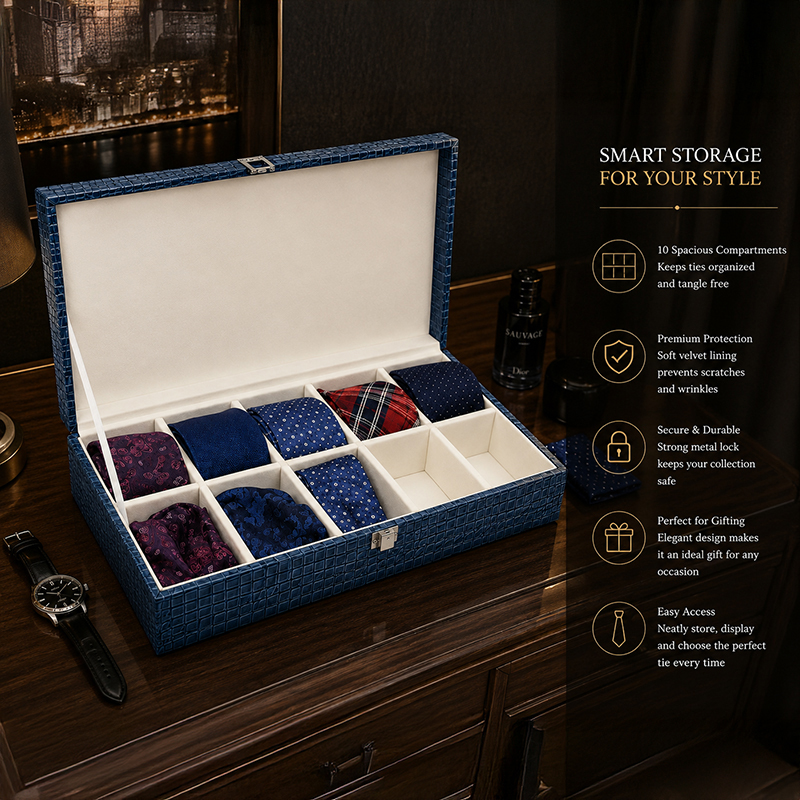 Noir Velvet Timepiece MDF Storage Box - Blue