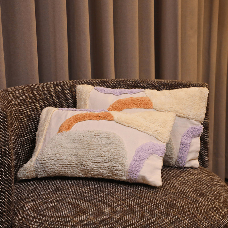 Tufty Dreamscape Tufted Cushion Cover (Beige & Orange) - Set Of Two