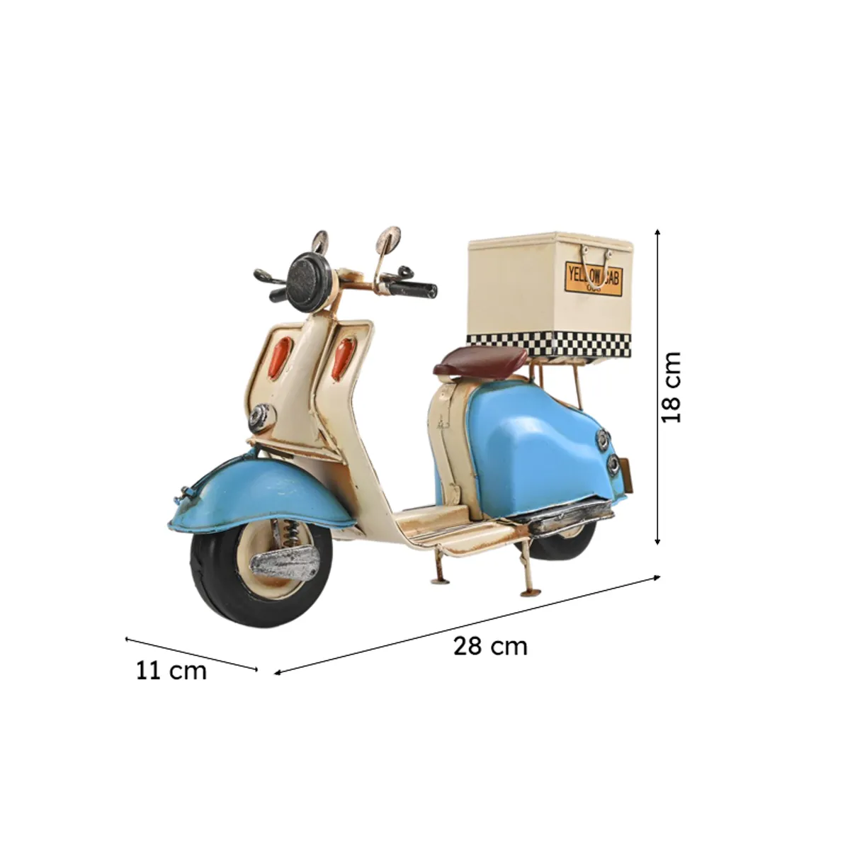 Scooter showpiece with visible size markings on a white background