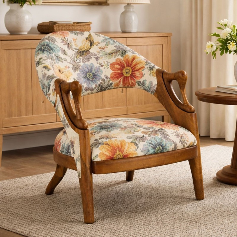 Ardenvale Teak Wood & Velvet Accent Chair