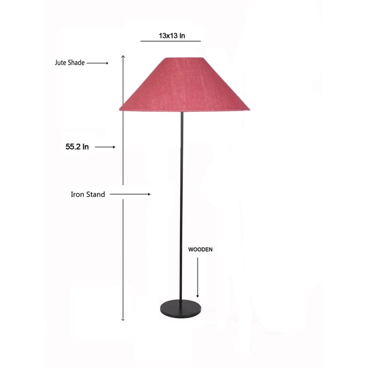Pink floor lamp size diagram on a white background